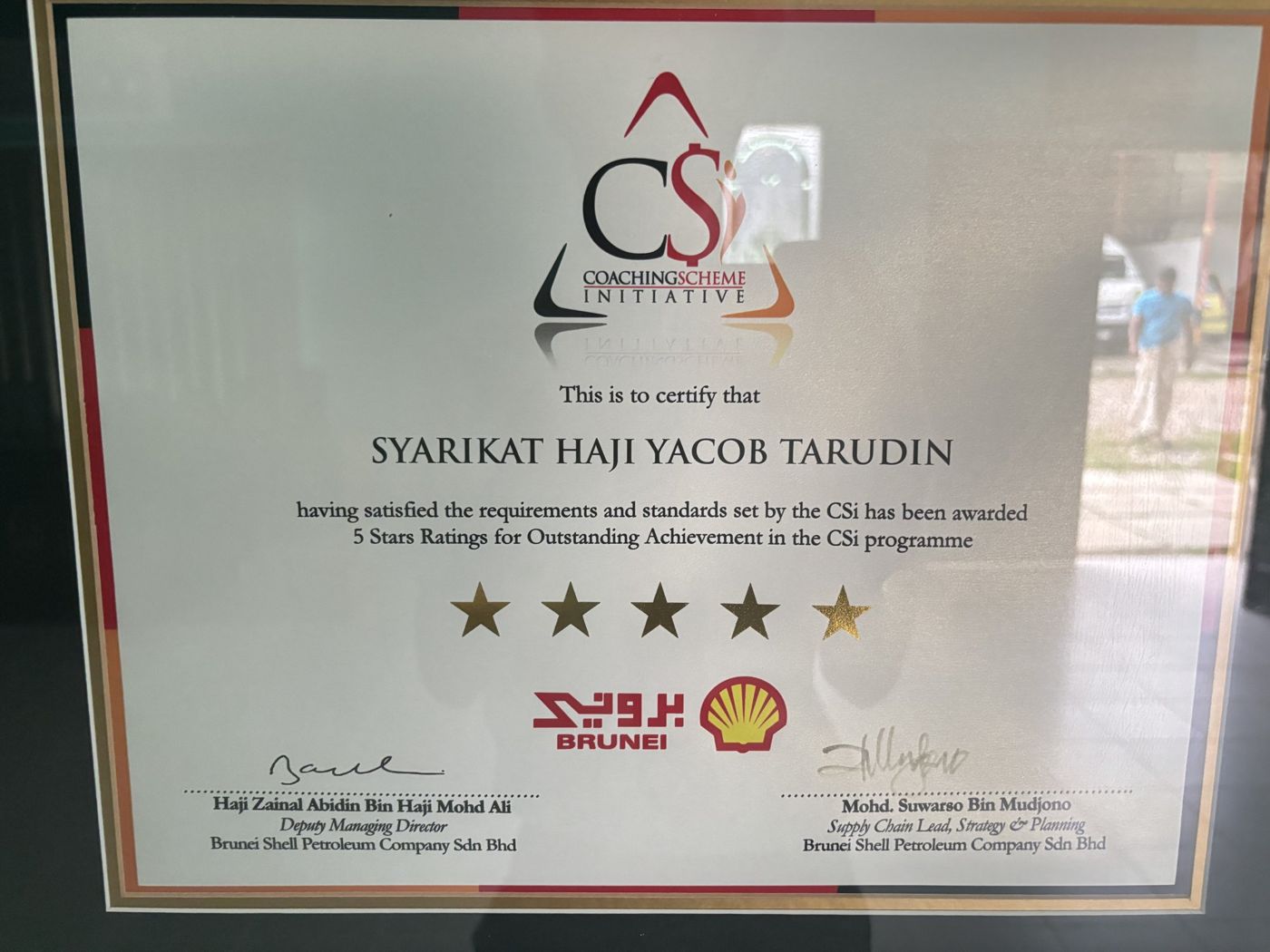 BSP Coaching Scheme Initiative certificate awarding SHYT a 5-star rating